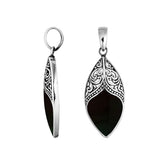 925 Sterling Silver Artistic Marquise Pendant Featuring Black Shell